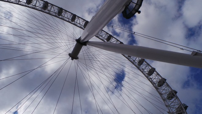 Trying to look straight up at the London Eye.
